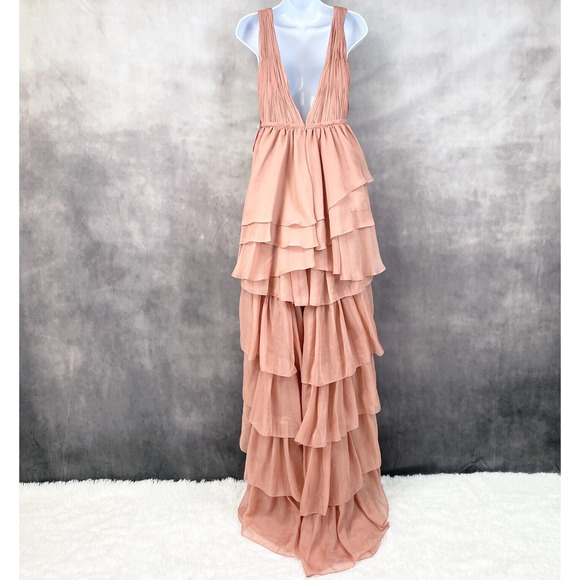 Ienna For Mac Duggal Tiered Gown Womens 4 Ruffled High Low Bodysuit Fairy Rose - Picture 2 of 14